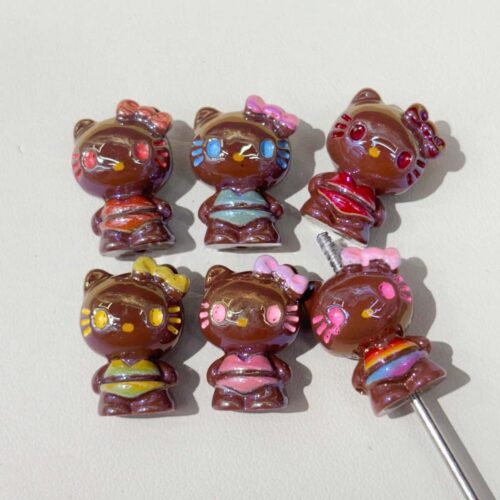 Cute Brown Hello Kitty Beads for Beadable Pens, Bulk Resin Cartoon Character Beads Wholesale for DIY Craft & Jewelry Making