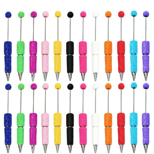 Bling Bling Beadable Pens Bulk, Full Diamond Beaded Pen  with Rhinestones for DIY Pen Making & Charms Crafts
