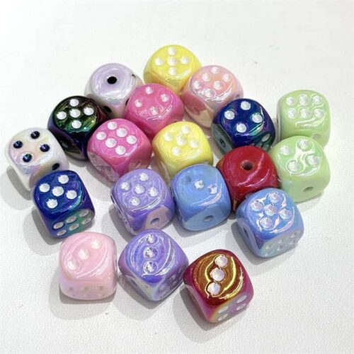 Iridescent Gradient Dice Acrylic Focal Beads, Large Hole Beads for Beaded Pens, Bracelet & DIY Craft Making